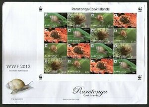 Cook Island 2012 WWF Land Snails Wildlife Animal Sc 1412a Sheetlet FDC # 15120