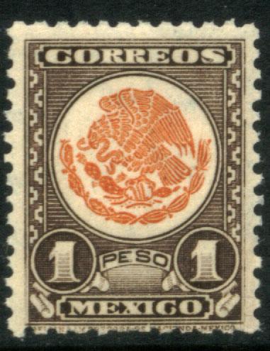 MEXICO 719, $1P COAT OF ARMS 1934 DEFINITIVE MINT NH. VF.