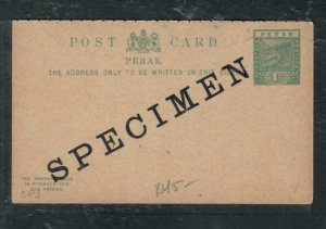 MALAYA PERAK COVER (P1909BB) TIGER 1C REPLY PSC UNUSED  SPECIMEN  CP3 