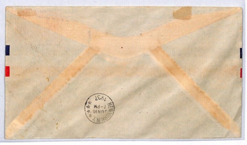 BERMUDA Air Mail Cover CAVALIER FIRST FLIGHT USA Douglaston Hamilton 1937 YD328