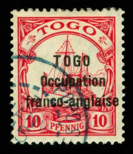 German Colonies - TOGO 1915 OCCUP. FRANCO-ANGLAISE Yacht 10pf red Sc# 166 - RARE