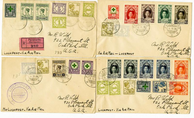 Suriname 1929 Cover Lot of 4 Most Back Stamped