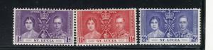 CORONATION 1937 ST. LUCIA #107-109 MNH