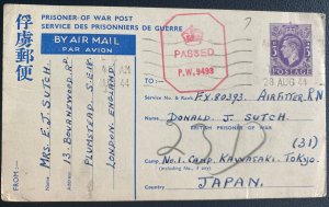 1944 London England Postcard Censored Cover To Camp 1 Kawasaki Group Tokyo Area