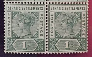 MALAYA Straits Settlements 1892 QV 1c Pair MNH SG#95 M1941