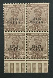 MOMEN: INDIA NABHA SG #62 VAR. INVERTED OVPT BLOCK MINT OG NH LOT #193898-2403