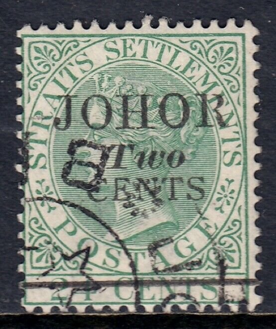 MALAYA (JOHORE) — SCOTT 16 (SG 17) — 1891 2c ON 24c SURCHARGE — USED — SCV $45