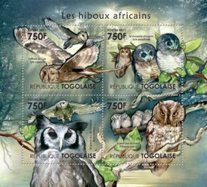 Togo - African Owls - 4 Stamp  Sheet - 20H-304