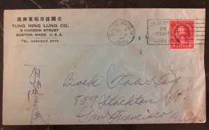 1929 Boston MA USA Cover Chinese Writing Front & Back To San Francisco Ca