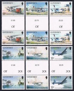 Guernsey 404-409 gutter, MNH. Mi 453-458. Aircraft,50. 1989. DH86 Express,Rapide