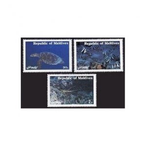 Maldives 897-899, MNH. Michel 919-921. Marine life, 1980. Fish, Turtle.