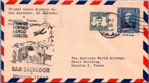 EL SALVADOR 1946 POSTAL HISTORY CACHET FIRST FLIGHT AIRMAIL COVER ADDR TEXAS USA