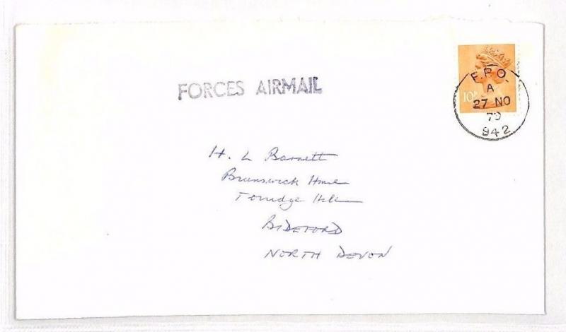 XX33 1979 GB FORCES AIRMAIL *FPO 942* 10p Machin Commercial Airmail Cover Devon