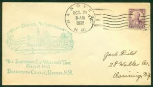 SCOTT # 725 FDC, DARTMOUTH COL. CACHET, SCRIPT ADDRESS, HANOVER, NH, GREAT PRICE