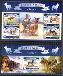 Maldive Islands 2015 Dogs Sheet + S/S MNH