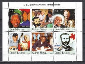 Guinea Bissau, Mi cat. 2421-2426 A. Celebrities as Einstein & Pope sheet.