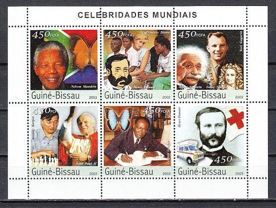 Guinea Bissau, Mi cat. 2421-2426 A. Celebrities as Einstein & Pope sheet.