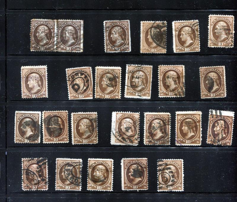 #209 U.S. 1882 Lot of 24 different Fancy Cancels Mixed condition and color shade