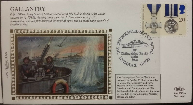 GB 1990 Gallantry Awards VC  Benham BS38-42 Limited Edition Silk Cover FDC