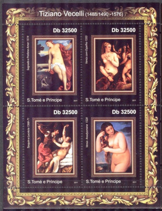 Sao Tome and Principe 2011 Art Paintings Tiziano Veselli sheet of 4 MNH