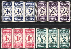 1943-44 S Africa postage due complete set strip of three Sc# J30 / J33 MLMH $90