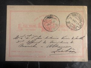 1897 St Thomas Portuguese Africa Postal Stationary cover To Lisbon Portugal