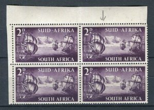 SOUTH AFRICA; 1952 early Van Riebeeck issue 2d. Mint CORNER BLOCK, Variety