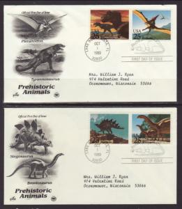 US 2422-2425 Dinosaurs S/2 PCS Typed FDC