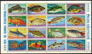 Equatorial Guinea 1974 Fishes Exotics Sheet of 16 Used / CTO