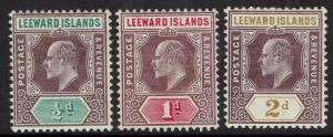 LEEWARD ISLANDS 1905 KEVII 1/2D 1D AND 2D WMK MULTI CROWN CA