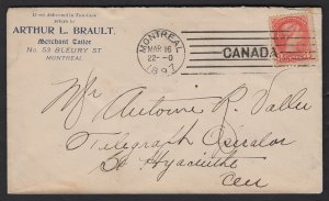 Machine #M1b Montreal (MAR 16 1897) ties 3c Small Queen, business cc. Ex Heas...