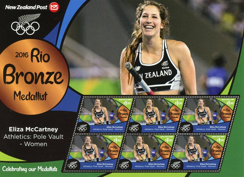 New Zealand NZ 2016 MNH Rio Bronze Medal Eliza McCartney 6v M/S Olympics Stamps