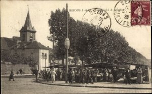 France 1928 Postcard Bezons Val d'Oise, The Market and the Church, VF Posted