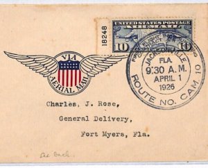 USA Air Mail 1926 Cover FIRST FLIGHT Signed Florida Jacksonville Ft. Myers YW122