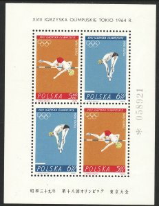 1964 Poland Tokyo Olympic Games S/S souvenir sheet MNH Sc# 1263/1264a CV $42.50