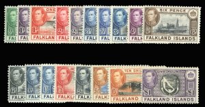 Falkland Islands #84-96, 101-102 Cat$375, 1938-49 George VI, complete set, li...