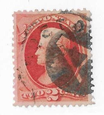 USA Sc #183  2c vermilion used with itaglio 'A' cancel VF