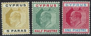 CYPRUS 1904 KEVII 5PA ½PI 1PI WMK MULTI CROWN CA