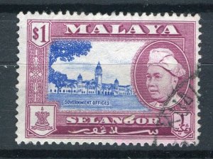 MALAYA; SELANGOR 1950s early Pictorial Sultan issue used $1, value