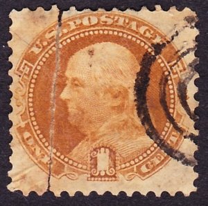 Scott 112, Used, 1c Franklin 1869 Pictorial, Space Filler, Faults