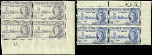 Sierra Leone Scott #186 - #187 SG #201 - #202 Plate Blocks of 4 Mint Hinged