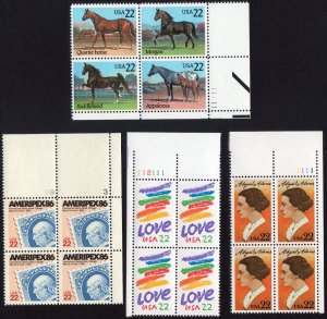 Scott #2143-2145-2146-2158a Love Horses Adams Plate Block of 4 Stamps - MNH