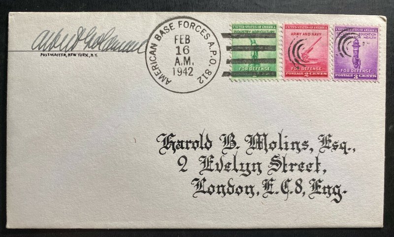 1942 USA Army Post Office APO 812 Netherlands West Indies Cover To England 