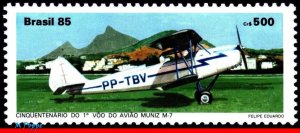 2031 BRAZIL 1985 MUNIZ M-7 INAUGURAL FLIGH, 50 YEARS., AVIATION, RHM C-1491, MNH