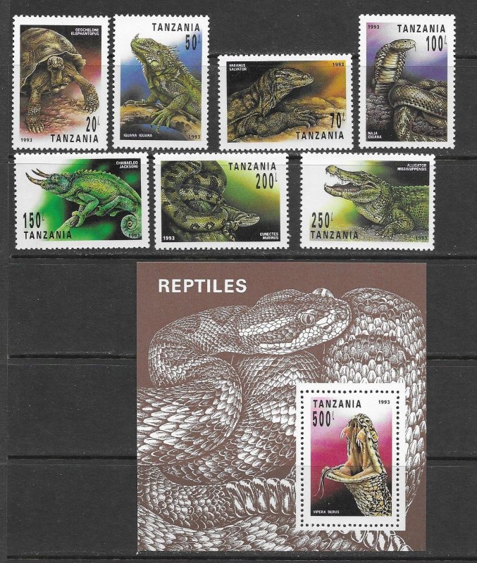 Tanzania 1128-35 MNH Reptiles set cpl.,  vf. 2022 CV $10.75