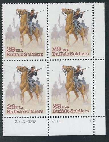 1994 Buffalo Soldiers Black Heritage Plate Block Of 4 29c Stamps, Sc#2818, MNH