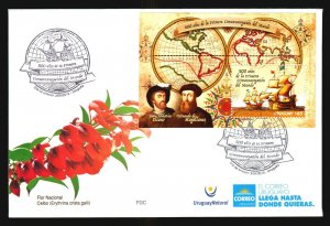 Uruguay Magellan Elcano world map globe cartography ship vessel navigator FDC 