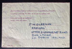 1955 Dun Laoghaire Ireland Air Letter Cover To  Battle Creek MI USA