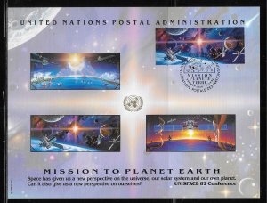 United Nations Souvenir Card Scott SC41 Planet Mint, NY FD, Geneva FD, Vienna FD