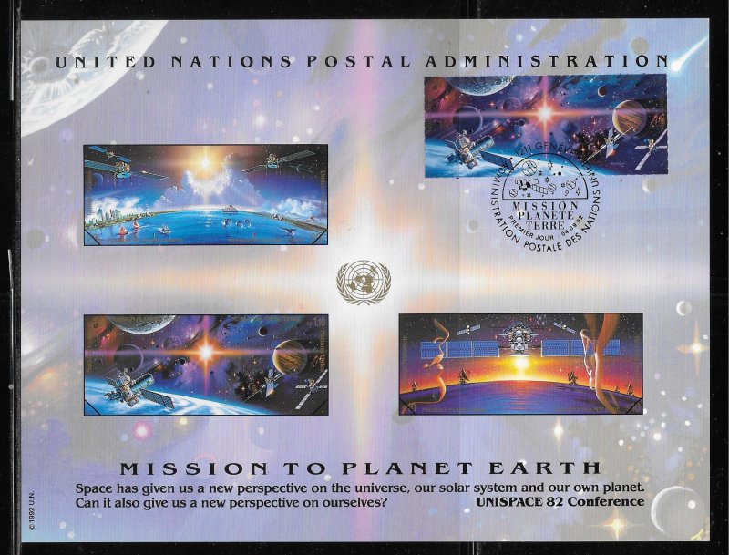 United Nations Souvenir Card Scott SC41 Planet Mint, NY FD, Geneva FD, Vienna FD
